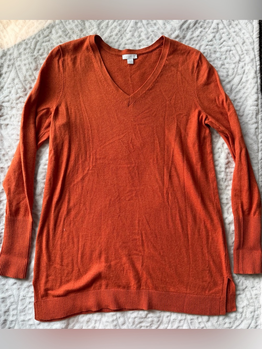 J.Jill Burnt Orange V-Neck Lightweight Knit Sweater Women’s Small Long Sleeve - Picture 2 of 8